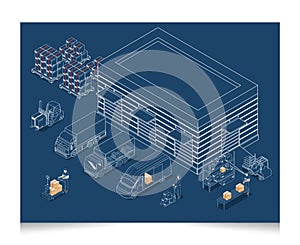 Logistics Supply Chain Management Concept banner with icons and a description of Fleet management, Warehousing, Materials handling