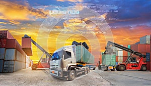 Logistics supply chain on screen with Industrial Container Cargo photo