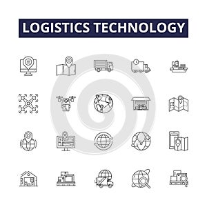 Logistics technology line vector icons and signs. Technology, Tracking, Automation, Delivery, Warehousing, Monitoring