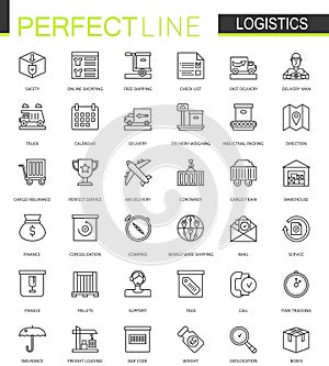 Logistics thin line web icons set. Transportation outline stroke icons design.