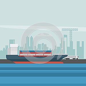 Logistics of transport in a port with container ship