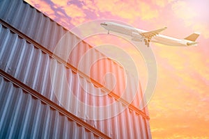 Logistics and transportation of Cargo plane in shipping yard.