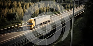 Logistics and Transportation Concept, Truck On the Road with Global Network Connection, 3d Rendering, Modern, Cargo