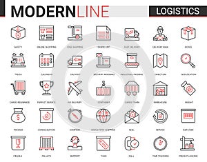 Logistics transportation, delivery service flat line icon vector illustration set for mobile app website with freight