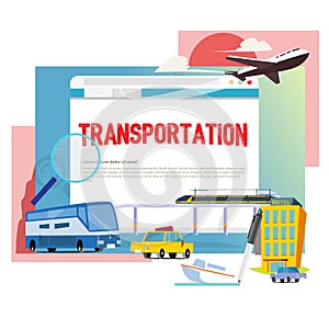 Logistics and transportation ,truck ,High speed train, Boat and plane with blank space to presentation - vector