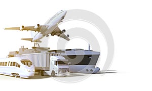 Logistics and transportation ,truck ,High speed train, Boat and plane on isolate Background