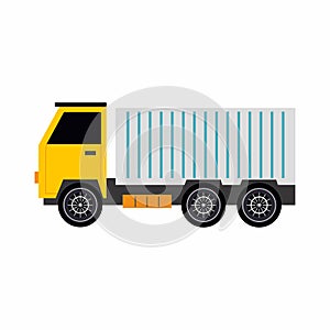 Logistics truck fleet vehicles. Cargo truck in yellow isolated on white background. Delivery service concept. Vector illustration