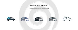 Logistics truck icon in different style vector illustration. two colored and black logistics truck vector icons designed in filled