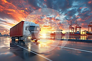 Logistics for truck transport container out of port terminal purposes a delivers it to customer