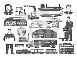 Logistics vector black and white icons