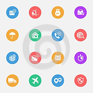 Logistics vector flat icons on the color substrate set of 16