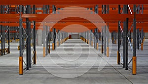 logistics warehouse with empty high racks