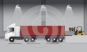 Logistics warehouse and loading dock, rubber wheels transportation and supply, Industrial scene