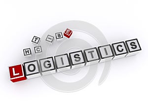 logistics word block on white