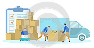 Logistics, Workers Loading Parcels into Lorry.