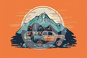 Logo of a 4x4 vehicle in the mountains.