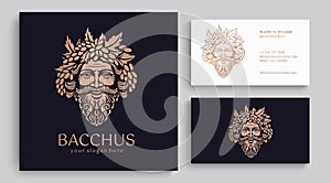 Logo Bacchus or Dionysus. Man face logo with grape berries and leaves. A style for winemakers or brewers. Sign for bar and