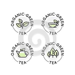 Logo Badge Set for Organic Green tea Production or Shop for Healthy Lifestyle