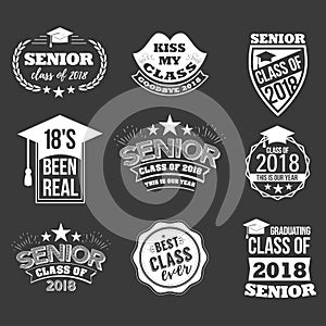 Logo badges and cute funny labels for graduating senior class 2018