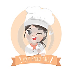 Logo bakery girl sweet smile dessert. photo