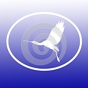 Logo Banner Image Flying Bird Spoonbill in Oval Shape on Blue Background