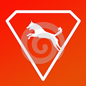 Logo Banner Image Jumping Dog in a Diamond Shape on Orange  Background