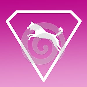 Logo Banner Image Jumping Dog in a Diamond Shape on  Purple  Background