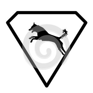 Logo Banner Image Jumping Dog in a Diamond Shape on White  Background