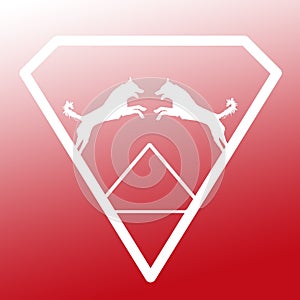 Logo Banner Image Jumping Dog Pair in a Diamond Shape on Red White   Background