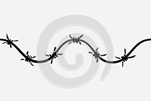 The logo of the barbed wire. Black and white drawing. Vector illustration of a barbed wire. The Holocaust. Console camp.