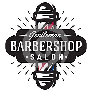 Logo for barbershop with barber pole in vintage style photo