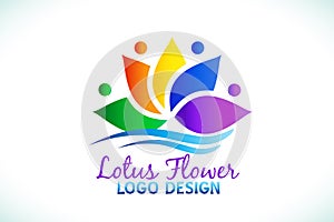 Logo beautiful lotus flower spa massage yoga people business id card vector web colorful logotype image design