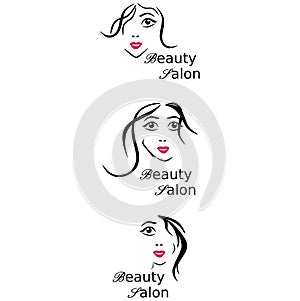 Logo Beauty salon, Hair salon, Cosmetic. Female Face. Black and White.  Silhouette Outline