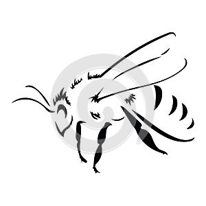 Logo of the bee. Black and white bee icon. Vector illustration with scabs. Stylized insect.
