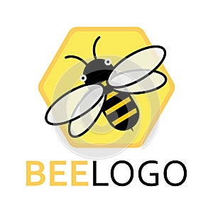 Logo of a bee on a honeycomb. Stylized logo with a honey bee. Hornet. Icon with insect. The farm.