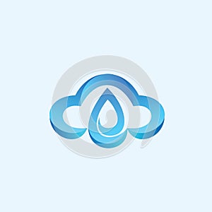 Logo of a Blue Cloud with a Water Drop in 3D