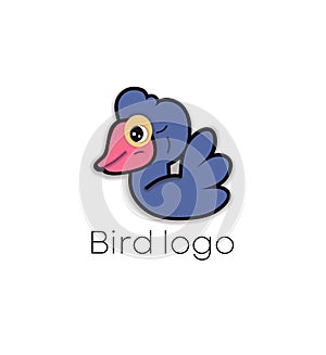 Blue bird cartoon logo.Baby swan vector illustration.