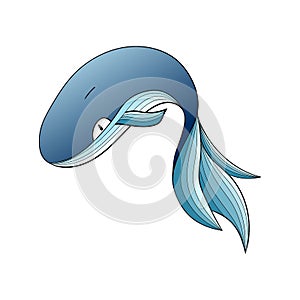 Logo of a blue whale. Save whale animal logo illustration. Ocean, sea. Line art and flat styles. Isolated vector illustration.