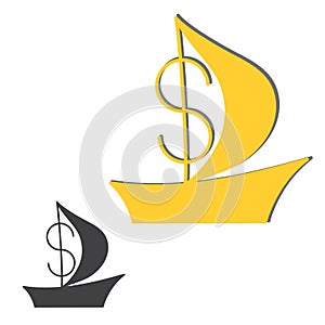 Logo of a boat with a sail and a dollar