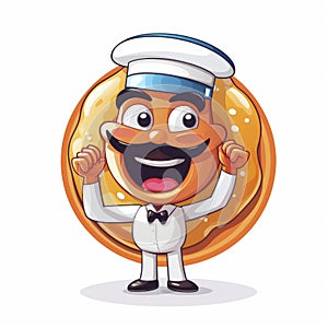 Logo Brand smiling cook with donut design fast food mascot template, icon, cartoon style, on white background.