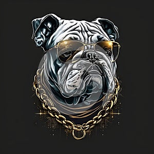 logo bulldog vector art gold chain artic wearing glasses cool image generative AI photo