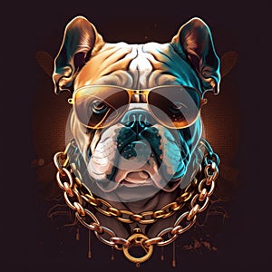 logo bulldog vector art gold chain artic wearing glasses generative AI
