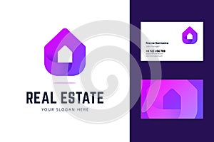 Logo and business card template for real estate, house rental services.