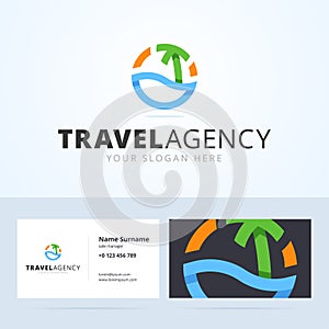 Logo and business card template for travel agency.