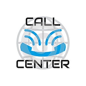 Logo Call Center, looks like smile. Blue old phone handset