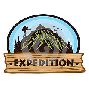 Logo for Camping Mountain Hiking Adventure, Emblems, and Badges. Camp in Forest Vector Illustration Design Elements Template
