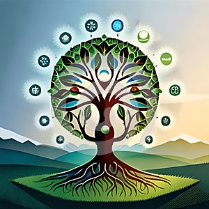 a logo with tree roots and compant about wellness and finance photo
