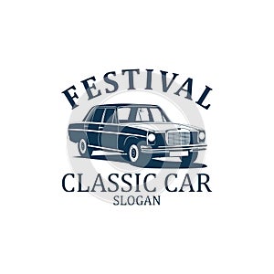 Classic car shilouette and repair logo vector photo