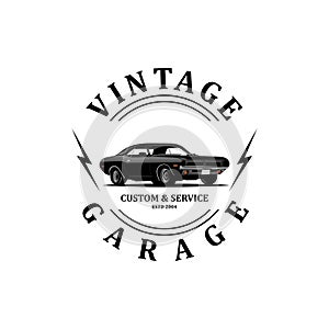 Vintage garage custom and service logo vector