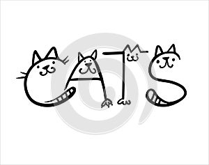 Logo cat. Handwriting Cats. Funny cartoon doodle symbol. Letters made like cats.